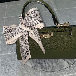 Light beige silky tie with paisley design handbag tie or hair tie